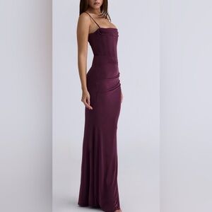 House of CB Plum Ruched Fitted Maxi Dress